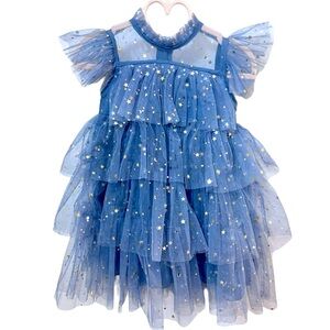 Toddler Girl Stardust & Glitter Slate Blue Tulle Princess Dress |  Size 2-3Y